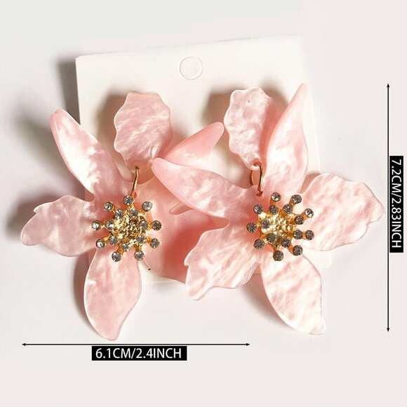Unique Bohemian Oversized Acrylic Resin Flower Dangle Drop Earrings Retro Large - Picture 2 of 6